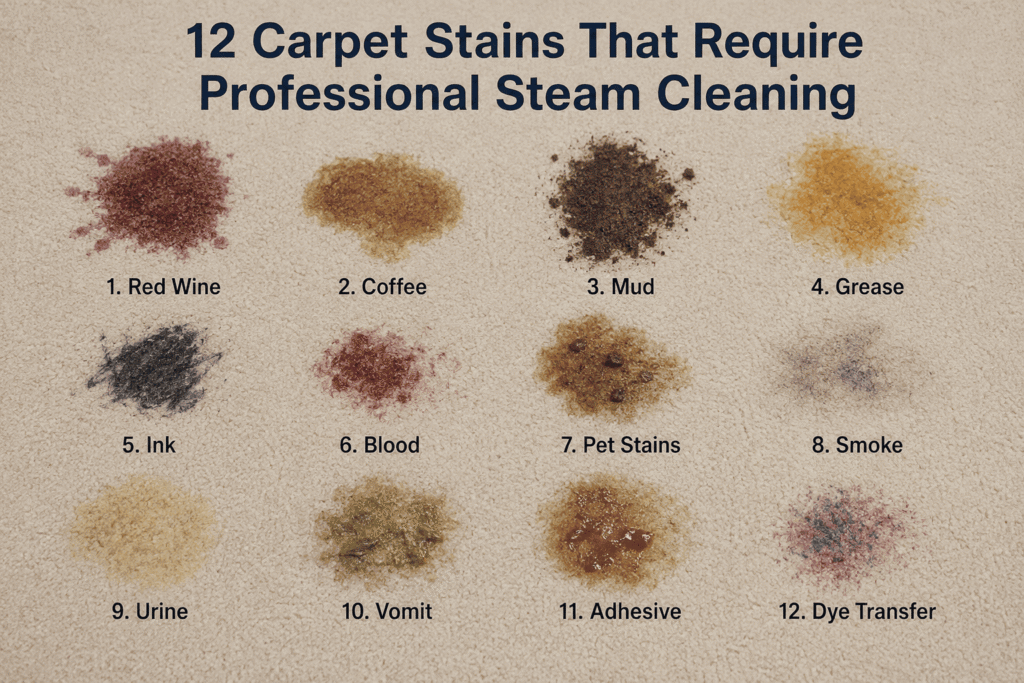 12 Carpet Stains That Require Professional Steam Cleaning